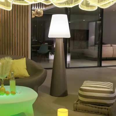 Produktbild von LED Außenlampe Akku dimmbar Metall 165 cm hoch IP65 Taupe Weiß rund warmweiß 3000-6500 K 1300 lm Modern
