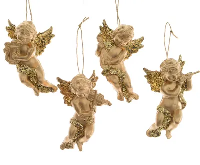 Produktbild von Christbaumschmuck Engel musizierend Kunststoff 10cm gold 1 Stück sort.