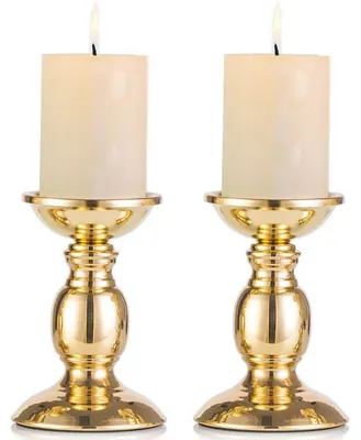 Produktbild von Kerzenständer Metall Gold 2er Set 11cm x 16cm für Stumpenkerzen