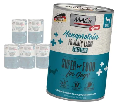 Produktbild von MAC's Hunde-Monoprotein-Nassfutter mit Lamm 6x400g für allergieanfällige Hunde