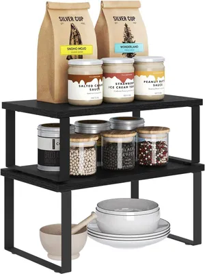 Produktbild von WOLTU Gewürzregal 2er Set, Stapelbares Küchenregal Arbeitsplatte, Kleines Küchen-Organizer : Schwarz Farbe: Schwarz