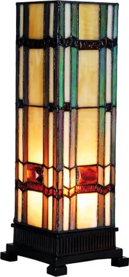Zdjęcie produktu dla Clayre & Eef Lampa stołowa Tiffany 12x12x35 cm Beżowo-zielone szkło