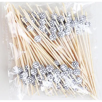 Produktbild von Cocktail-Sticks 100 Stück Bambus Schwarz-Weiß Fußball 12 cm