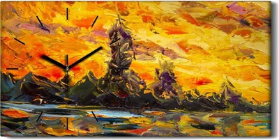 Produktbild von Leinwand Wanduhr Wandkunst Uhr 60x30 Bild Abstrakte Herbst Malerei Kunst - schwarze Hände