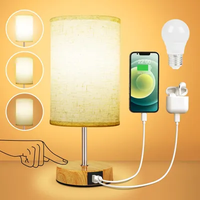 Produktbild von Suright Nachttischlampe Touch Dimmbar mit USB A+C Ladeanschlüssen