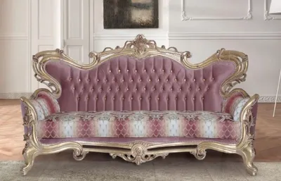 Produktbild von Casa Padrino Luxus Barock Sofa Rosa / Weiß / Gold - Handgefertigtes Barockstil Wohnzimmer Sofa mit elegantem Muster - Barock Wohnzimmer Möbel