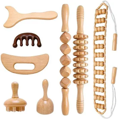 Productafbeelding van Madertherapie-set, houten massageapparaat, 8-in-1 houttherapie, massageset voor lichaamsvorming, lymfedrainage