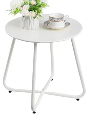 Produktbild von Beistelltisch, Balkontisch, kleiner Gartentisch, runder Metalltisch, wetterfester Loungetisch, Couchtisch für Terrasse, Balkon, Wohnzimmer, weiß