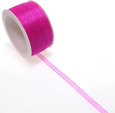 Produktbild von 50m Antennenband Organza 6mm breit mit Webkante Dekoband Schleifenband, Farbe:fuchsia