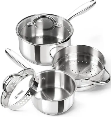 Produktbild von MICHELANGELO 5-teiliges Stielkasserollen-Set, 1 l, 2 l, Edelstahl 18/10