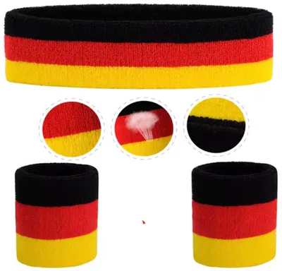 Produktbild von Schweißband-Set Deutschland-Flagge – Deutschland-Flaggen-Stirnband und Armbänder – Schweißbänder – 3-teilig – Deutschland – Weltmeisterschaft – Europameisterschaft – CHPN