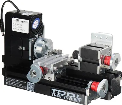 Obrázek produktu pro Z20002M – mini soustruh na dřevo/kov – EU zástrčka 220 V, 12 V DC 24 W – motor 20 000 ot./min – max. Ø 20 mm – pracovní délka 135 mm – pojezdová dráha X 160 mm, Z 30 mm – černá barva