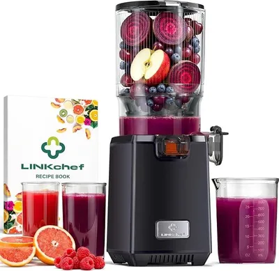 Produktbild von Entsafter Slow Juicer für die Familie, 130mm Einfüllöffnung Kaltpresse-Entsafter, 1.8L, spülmaschinenfeste Teile, inkl. Saftrezepte