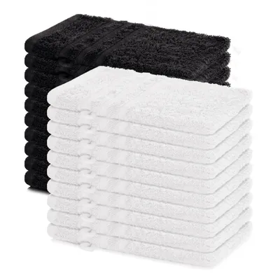 Zdjęcie produktu dla Zestaw 20 rękawic do mycia Lavea®, wymiar 15x21 cm – rękawice wykonane w 100% z bawełny, nadające się do prania – seria "Elena" – kolor biały i czarny