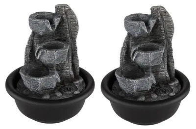 Produktbild von 2x Tischbrunnen, Schwarz, LED Warmweiß, 2er Set, Aufbau, H 19 cm