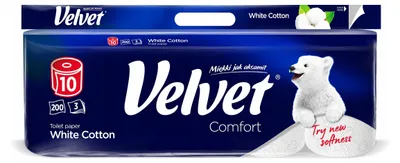 Produktbild von Toilettenpapier Velvet White Cotton 3-lagig 7 x 10 Rollen 200 Blatt
