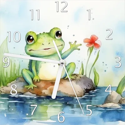 Produktbild von Wallario Design Wanduhr Frosch in Aquarell aus Echtglas, Größe 20 x 20 cm