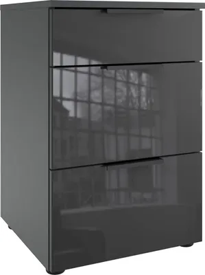 Image de Table de chevet Level, couleur au choix, 41 x 41 x 61 cm, avec tiroirs graphite / verre gris