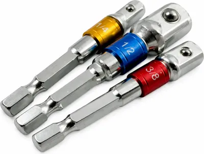 Immagine prodotto di Kit di 3 adattatori trapano esagonale, adattatore presa per 1/4", 3/8", 1/2", Gebo Tools