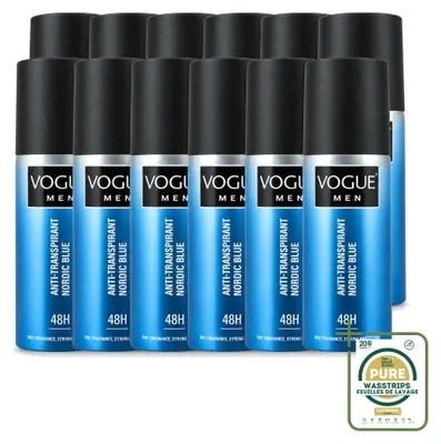 Productafbeelding van 12 x Vogue Men Nordic Blue Antitranspirant Deodorant Spray 150 ml - Voorraadverpakking - 12 stuks