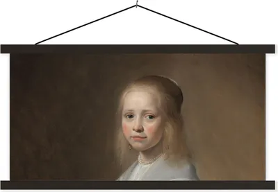 Produktbild von MuchoWow® Textilposter Porträt eines Mädchens in Blau - Gemälde von Johannes Cornelisz. Verspronck 90x45 cm mit schwarzem Rahmen - Klemmleisten