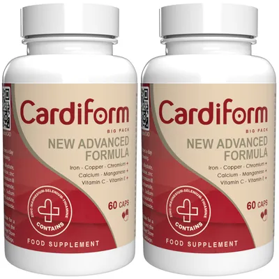Produktbild von Cardiform - 120 Kapseln (2x60) hochdosiert - Original Rezept aus der Schweiz - Vegan & Pflanzlich mit Vitaminen & Mineralien - 2er Pack