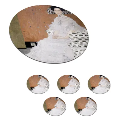Obrázek produktu pro KitchenYeah® Skleněné podtácky kulaté sada 6 ks Fritza Riedler - Gustav Klimt 10x10 cm Podtácky pod sklenice - podložky pod nápoje - chrániče desky stolu - podložky pod šálky stolní barové sklo