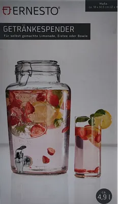 Produktbild von Ernesto Getränkespender mit Deckel Behälter aus Glas Glaskrug Zapf 4,9 L NEU