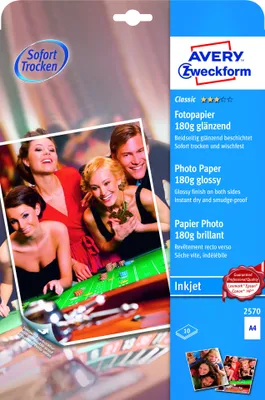 Produktbild von Avery Zweckform 2570 Classic Inkjet Fotopapier, DIN A4, beidseitig beschichtet - glänzend, 180 g/m², 10 Blatt