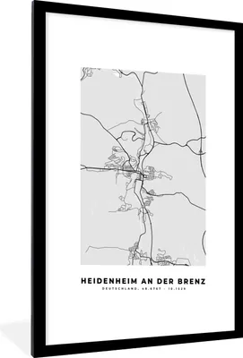 Produktbild von MuchoWow® Gerahmtes Poster Deutschland - Karte - Heidenheim An Der Brenz - Stadtplan - Wegbeschreibung 60x90 cm - Poster mit Schwarzem Bilderrahmen Wandposter Rahmen Foto Bilder - Dekoration - Wandposter Wohnzimmer - Hochwertig