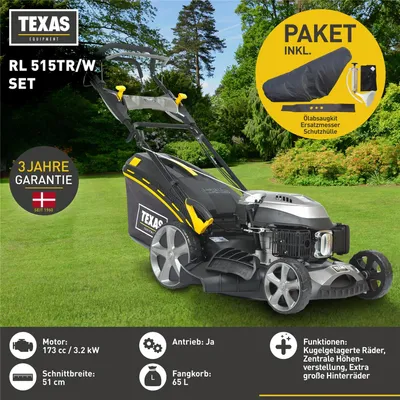 Produktbild von TEXAS Profi Benzin Rasenmäher Motormäher 51cm Radantrieb 173cm³ RL 515TR/W 4in1