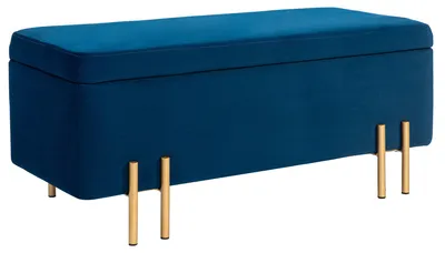 Produktbild von Sitzbank, Polsterbank mit Stauraum, Metall, Kautschukholz, Schaumstoff, 100 x 40 x 42 cm, Dunkelblau
