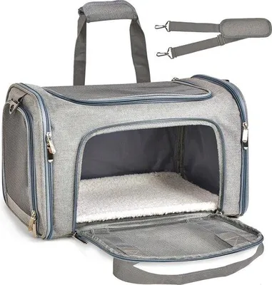 Image de Sac de voyage pour chien - Sac de voyage pour chat - Sac de voyage - Animaux domestiques - Voyage - Sac de transport - Avion - 50x34x34cm - Couleur grise