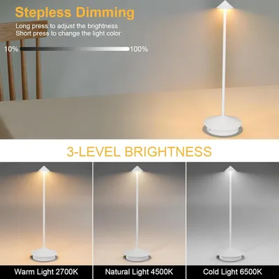 Produktbild von Kabellose Dimmbare LED Tischleuchte, Wiederaufladbar 2000 mAh Schreibtischlampe für Restaurants Bars Schlafzimmer Weiß