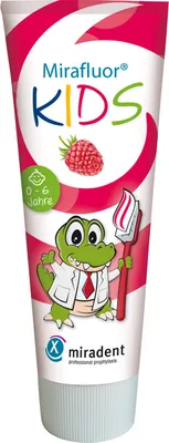 Produktbild von Kinderzahnpasta, Miradent, Mirafluor, Alter 0-6 Jahre, Himbeergeschmack, 75ml