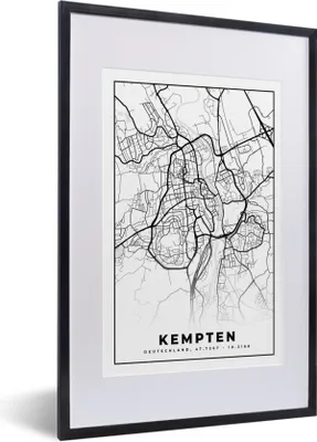 Produktbild von MuchoWow® Gerahmtes Poster Stadtplan - Kempten - Karte 40x60 cm - Poster mit Schwarzem Bilderrahmen Wandposter Rahmen Foto Bilder - Poster in Rahmen