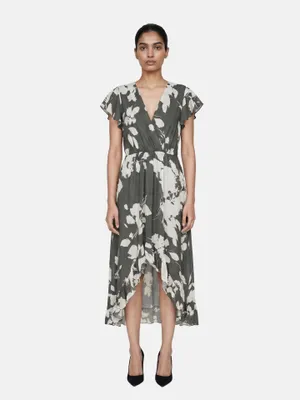 Produktbild von Roberta Rossi Damenkleid Militärgrün Blumenmuster 100% Viskose Verde Militare UNICA VS 136-Military