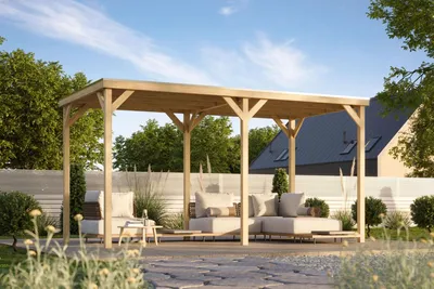 Produktbild von Pavillon Holzpavillon Unterstand Grillunterstand Fahrradunterstand Mülltonnenunterstand CUBECO 453x231x243 cm