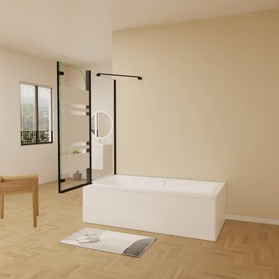 Produktbild von AICA 90cmx140cm Badewannenaufsatz Schwarz mit Blickdichten 6mm NANO ESG-glas mit 80cm Seitenwand 2-teilig Faltwand Badewannenfaltwand Badewanne Duschabtrennung Duschwand für Badewanne