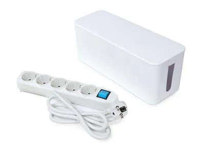 Produktbild von Perel Steckdosenleiste mit Schalter und Kabelbox, 5 Schuko-Steckdosen mit Kindersicherung, 1,5 m