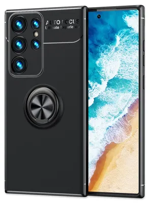 Obrázok produktu pre NALIA Matt Black Ring Cover pre Samsung Galaxy S24 Ultra Case, silikónový ochranný kryt s 360° otočným krúžkom Black