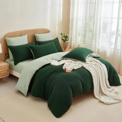 Zdjęcie produktu dla Komplet pościeli 135x200 cm, ciemnozielony/zielony, 100% bawełna muselina, 2-częściowy, z zamkiem
