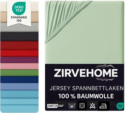 Produktbild von Spannbettlaken 180x200-200x200 cm - Jersey Spannbetttuch 100% Baumwolle - Komfort Bettlaken für Matratzen bis 30 cm Höhe, Spannbettlaken Eukalyptus