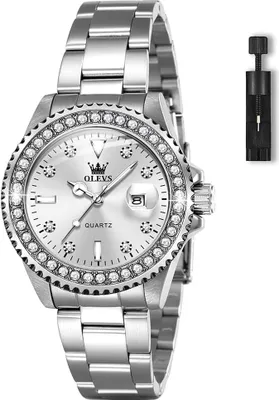 Produktbild von Uhr Edelstahl, Eleagnt Diamant Damenuhr mit Datum, Wasserdicht Armbanduhr Damen Kleines Zifferblatt, Mode Quarzuhr Geschenke für Frauen