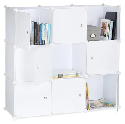 Produktbild von Relaxdays Regalsystem mit Türen, Raumteiler Kunststoff, Standregal 9 Fächer, Badregal offen, HBT: 95 x 95 x 32 cm, weiß