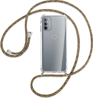 Produktbild von Handykette Backcover-Schutzhülle mit Band (Metall silberfarben) für Motorola Moto G31, Moto G41 - braun+beige