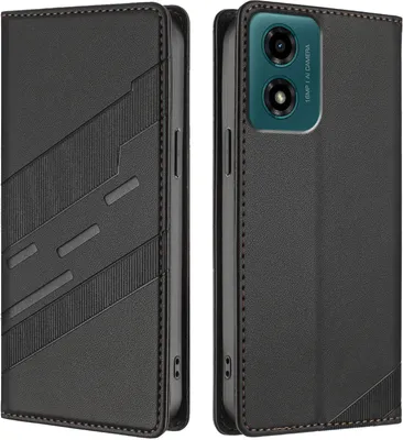 Produktbild von Hülle für Motorola Moto G04/Moto G24/Moto E14/Moto G04s, Kunstleder Brieftaschen Handyhülle mit Kartenfach und Standfunktion Schwarz