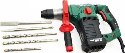 Obrázek produktu pro Vrtací sekací kladivo PBH 1550 v sadě Parkside se sadou sekáčů, sadou vrtáků a skládacím pravidlem / 5 joulů / SDS-Plus
