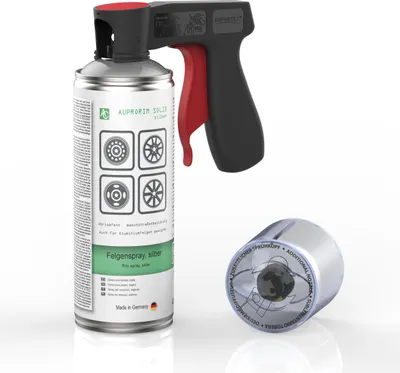 Produktbild von 1x AUPROTEC Lackspray Silber + Pistolengriff AUPRORIM SOLID Felgensilber Sprühlack 400ml