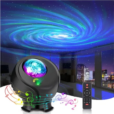 Produktbild von Sternenhimmel Projektor LED Nachtlicht Galaxy Lampe Bluetooth Musik Lautsprecher mit Fernbedienung und Timer, Schwarz